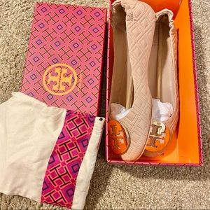 Brand New Tory Burch Quilted Minnie Nude Flats!